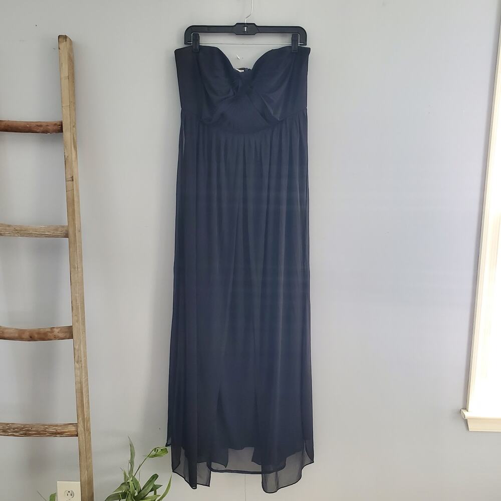 David's Bridal Black Strapless Belted Sheer Pleated Dress 16